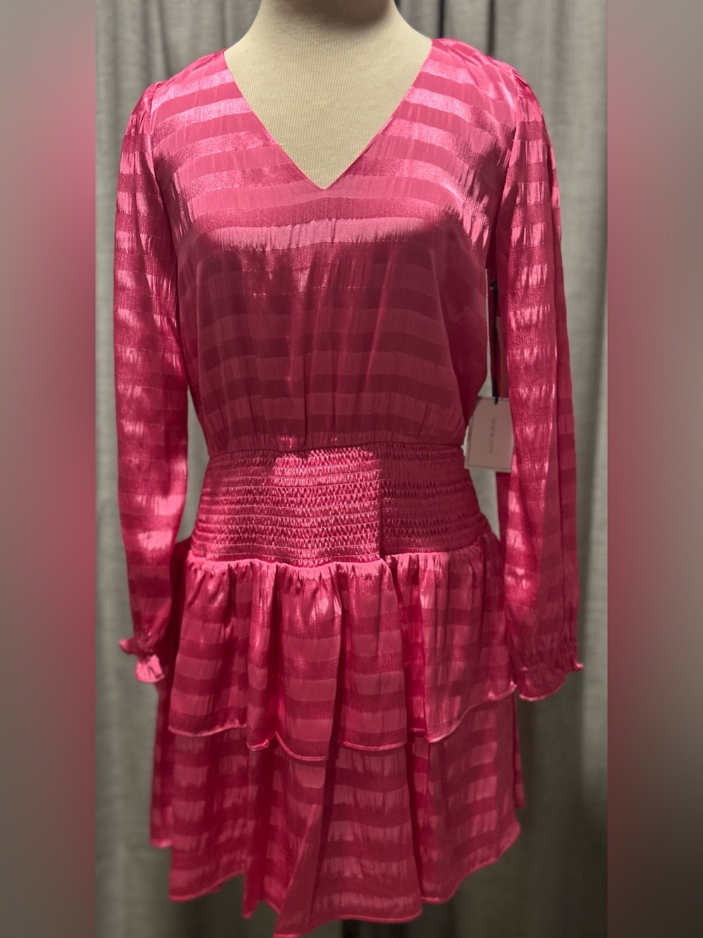 1. State Hot Pink V-Neck Smocked Waist Tiered Tunic Dress